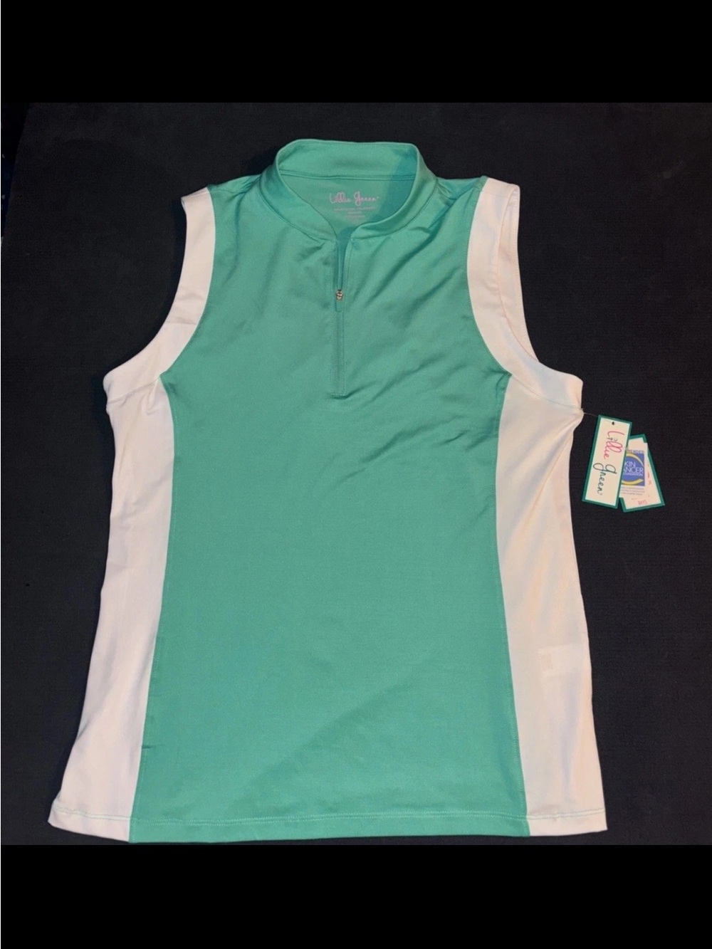 Lillie green Mint Green & White Sleeveless Zip Polo Tank